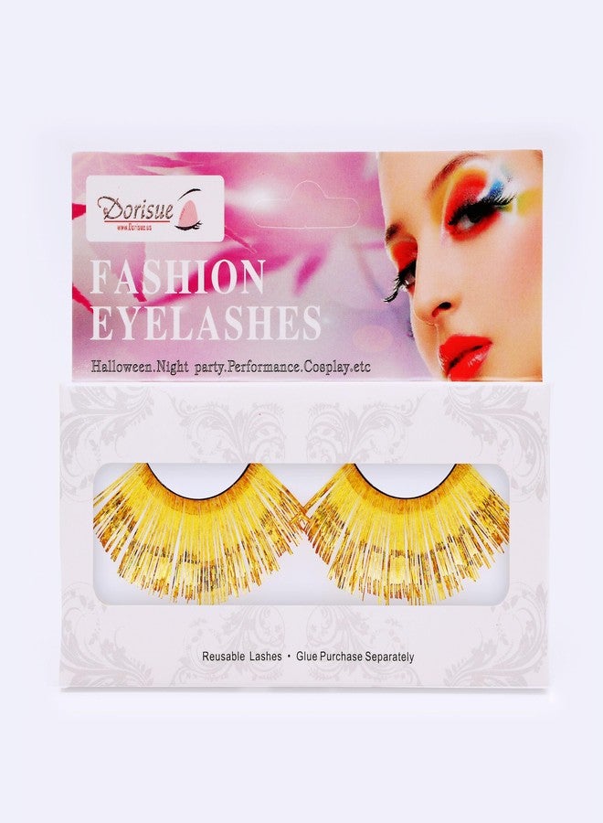 Dorisue Gold Glitter Halloween Lashes - Colorful Feather False Eyelashes for Concert & Stage Performances,Bring Dramatic Lashes,Reusable 1 Pair Sparkle False Lash for Music Tours, Festival Looks - Image 4